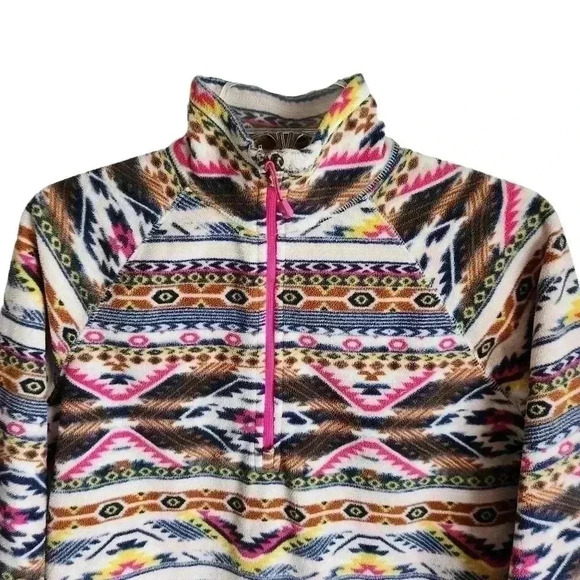 Eddie Bauer Women’s M Southwest Fleece Pullover Quarter Zip Brown Pink Blue - Picture 6 of 11